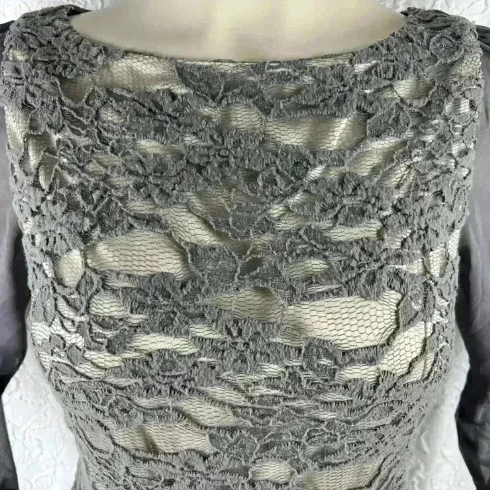 Eliza J Lace Sheath Dress Grey Long Sheer Sleeve 8 - Picture 4 of 12